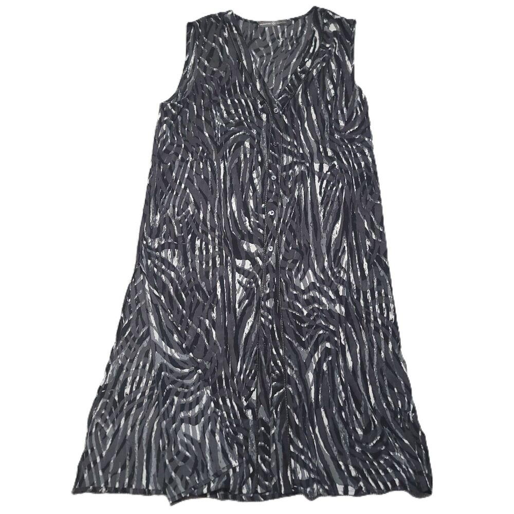 Signature Collection Dress Womens L Button Up Slit Sleeveless V Neck Zebra